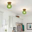 Green Globe Glass Semi Flush Mount Small Hall Ceiling Light, Modern Gold Lighting for Kitchen, Bedroom, Hallway, Porch