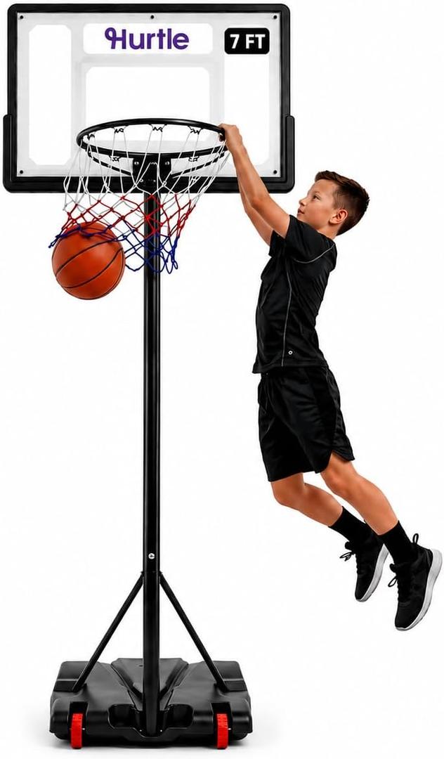 Kids Basketball Hoop Adjustable 5 to 7 FT Portable Basketball Hoop for Kids Indoor Outdoor Play Youth Basketball Hoop with Backboard Wheels Driveway Backyard