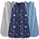Baby Sleep Sack 0-6 Months 3 Pack 100% Cotton Lightweight 0.5 TOG Wearable Blanket Baby Sleep Bag with 2-Way Zipper for Newborn Infant Blue (Small)