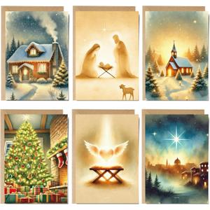 Religious Christmas Cards, Christian Christmas Cards with Envelopes, Nativity Christmas Cards, Keepsake Religious Gift 5"x7" (Biblical Christmas Set)