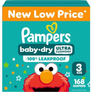 Pampers Baby Dry Ultra Cushiony Diapers, Size 3 (13-26 lbs), 168 Count, Up to 100% Leakproof 