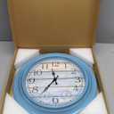 eYotto 18-Inch Large Indoor/Outdoor Wall Clock with Thermometer & Hygrometer, Battery-Operated Silent Non-Ticking Wall Clocks Waterproof for Patio, Pool, Bathroom, Garden, Beach House Decorative, Blue