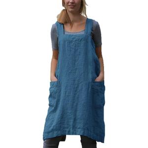 Women's Pinafore Apron Cross Back Apron with Pockets Cotton Linen Apron Dress XL