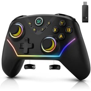 Multi-Platform Wireless Controller, PC Gaming Controller with 2.4G Adpater/Hall Joysticks/Hall Triggers/1200 mAh Battery/4 Programmable Buttons/RGB Lighting, Compatible with PC Windows 7/8.1/10/11, Switch/OLED/Lite, iOS, Android, Steam-Black