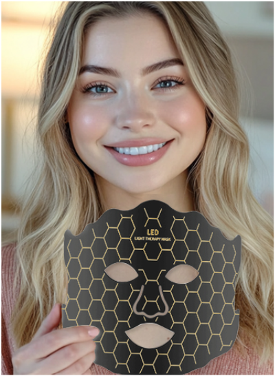 Yahi Red Light Photon Facial & Neck Mask with Remote Control, 7 Custom Modes with Infrared, Portable & Rechargeable with Timer for Home Use, 175 High-Density Light Beads, Black