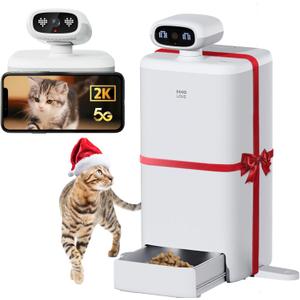 Automatic Cat Feeder with Camera 360, 2K HD Video with Night Vision & 2-Way Audio, 5G Cat Food Dispenser with Low Food Sensor, Record Lovely Moments, O Sitter VIP Version (Grey)