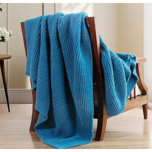 Knit Throw Blanket for Couch, Soft Cozy Fluffy Knitted Blanket for Sofa, Bed, Gift for Women Girls Home Decor (Blue, Throw 50"x60")