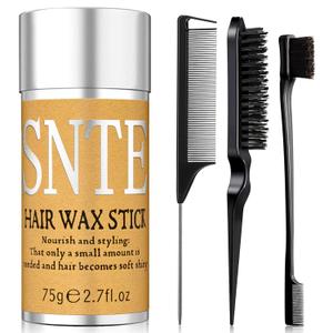 Slick Back Hair Brush & Hair Wax Stick Set - Frizz Control & Flyaway Smoothing - Sleek Ponytails, Buns, Edges - Styling Cream/Gel/Balm/Pomade Stick for Women - Styling Accessories for Girls & Kids