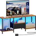 JARHETUN TV Stand with LED Lights, Entertainment Center with Open Shelves and Fabric Drawer, Media Console for 55 Inch TV, Television Stands, Living Room Furniture, Bedroom, Rustic Brown
