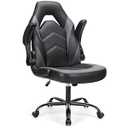 Sweetcrispy Computer Video Game Desk Chair - Ergonomic Comfy Lumbar Support, PU Leather with Flip-up Armrest, Height Adjustable and 360° Swivel, for Adults, Black Grey