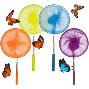2 x 4 Pack Telescopic Butterfly Fishing Nets - Butterfly Catcher Catching Insect Net Colorful Outdoor Tools Catching Bugs Fish Insect Ladybird Extendable 24 inches