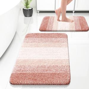 OLANLY Micorfiber Bathroom Rug Set 2 Piece, Soft Absorbent Bath Mats, Peach, 30" X 20" + 24" X 16"
