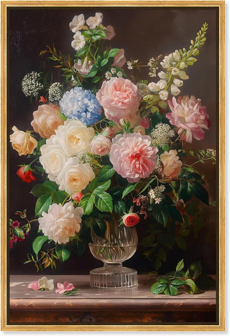 Art Remedy Floral Still Life Canvas, 24" x 36", Gold Frame, Blossoms of Nostalgia, 37"L x 25"W