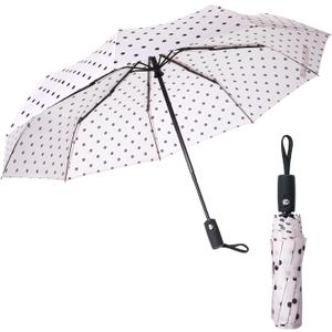 Mr. Pen- Windproof Travel Umbrella, Small Water-Resistant Automatic Folding Umbrella for Rain and Sun, Light, Compact and Portable for Women & Men, Fits Car & Backpack (Polka Dots)