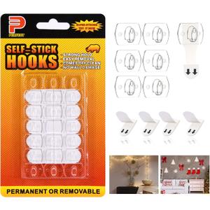 Ainiv 2-Packs Indoor Mini Light Clips, Damage Free Hanging Christmas String Light Hooks with Adhesive Strips, Clear Wall Clip for Hanging Lights Xmas Decor and Cables, 40 Clear Clips and 40 Strips (Small)