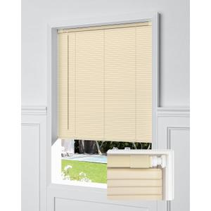 UNISHADES No Drill Blinds for Windows 1" Vinyl L-Shaped Slats Cordless Mini Blinds for Home, for Window Size 46" W × 48" H Beige