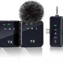 PQRQP 3 in 1 Mini Microphone for iPhone, Android, Camera | 328ft Range & 18H Battery | AI Noise Reduction,48kHz/24-bit, Wireless Microphones, Lapel Mic for Vlog, TikTok, Podcast (Suede Black)