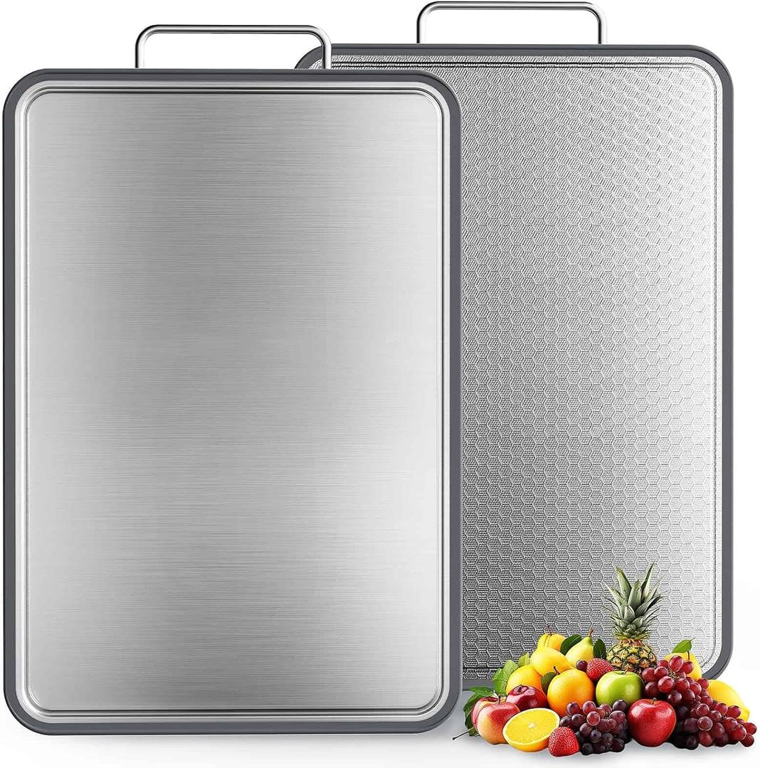 Stainless Steel Cutting Board 16''11'', Double Sided 304 Steel Cutting Board for Meat, Vegetables & Fruits, Heavy Duty Rust-Resistant Chopping Board for Kitchen with Juice Groove on Both Sides (Gray)
