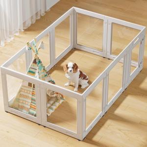 Clear Acrylic Dog Playpen with Door,23.6" Puppy Playpen,Easy Assemble Pet Fence,10-Panel for Puppies/Small Dog Play Pen Indoor (White, 23.6 Inch-H, 10 Panel)