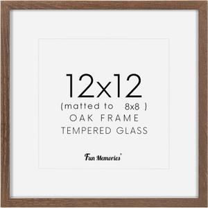 Square 12x12 Picture Frame, Oak Wood Frame 12 by 12, 12"x12" Photo Frames for Wall, 12 x 12 Picture Frame with Mat for 8 x 8, 12x12 Collage Wall Gallery Frame, Tempered Glass - Walnut Color, 1 Pack
