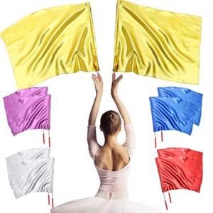 Mindsoft 2 Pcs 21.6" x 26.8" Praise Dance Worship Flags with Scalable Rod Rectangle Angel Wing Flag Church Banderas de Danza Praise Church Flags for Worship Dance Team Outdoor Practice Performance, Yellow