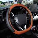 SEG Direct D Shaped Steering Wheel Cover for 14.5-15 inch Flat Bottom Wheels, Breathable Perforated Microfiber Leather, Anti-Slip Grip, Universal Fit for Cars & SUVs, Black and Orange
