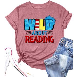 Reading Rainbow Tshirt Women Book Lover Shirts Take a Look It's in a Book Tshirt Reading Teacher Shirt (Pink, M)