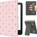 for Basic Kindle 11th Generation Case 6 Inch 2024/2022 Release Cute Polka Dot Pink Classic Vintage Aesthetic Design Soft PU Leather Cover with Auto Sleep Wake, Stand & Hand Strap,
