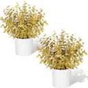 2 Pack Gold Artificial Eucalyptus Plant in Marble Pot, Faux Potted Greenery for Home Decor, Wedding Centerpiece, Christmas Table Decoration, Office Desk & Housewarming Gift