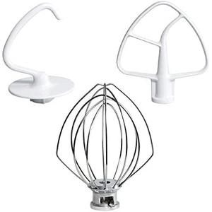 Funmit Mixers Accessories K45WW Wire Whip K45DH Dough Hook K45B Coated Flat Blade Paddle with Scraper Replacement for Kitchen Tilt-Head Aid Stand Mixer Attachments- Stainless Steel