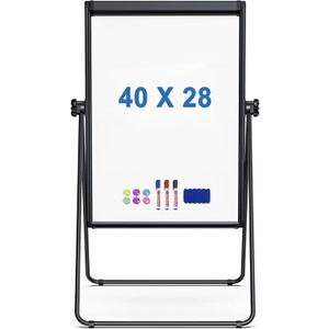 Portable White Board Easel, 40 x 28 inches Dry Erase Board with Stand, Height Adjustable Magnetic Double Sided, Flip Chart Easel for Classroo, Presentation, Painting, Black