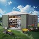 GarveeLife 12 x 10 ft Outdoor Storage Shed with Updated Frame Structure & Lockable Door, Waterproof Practical Garden Patio Lawn Poolside Metal Tool Shed Designed for Organization & Storage, Gray