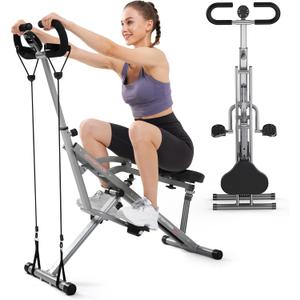 Sportsroyals Pink Squat Machine Rowing Machine for Home 2 in 1 Rower & Squat Assist Workout Foldable Rower for Home Full Body Worikout Adjustable 4 Resistance Bands 330lbs (Grey)