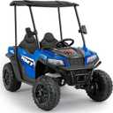 ELEMARA 24V Ride on Toy for Big Kid,Ride on Car 2 Seater w/Sun Shade,Dump Bed & Shovel,4.5MPH,4WD Electric Car for Kids,Battery Car w/Remote,Kids Ride on Truck,3 Speeds,LED Lights,Bluetooth, Blue