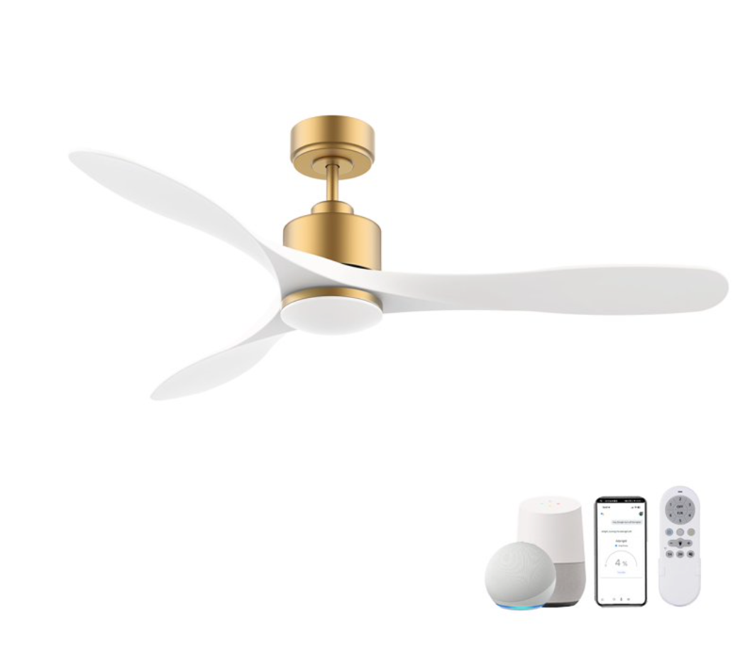52 Inch Smart Gold White Ceiling Fans with Lights and Remote, Quiet DC Motor,High CFM,Control with WIFI Alexa APP,Modern Indoor outdoor Ceiling Fans with Dimmable LED Light for Bedroom Patio Porch