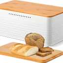 Phyllia Bread Box, Metal Bread Storage Container with Bamboo Lid Usable as Cutting Board, Breadbox Holder for Kitchen Countertop, 13 x 7 x 5.3 inch (White)