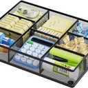 Marbrasse Desk Drawer Organizer, Metal Mesh Drawer Organizer Tray with 5 Adjustable Compartments,Desk Organizers and Accessories for Home,Office,Kitchen,Makeup,Vanity (Black)