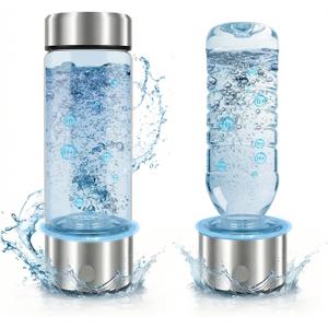 Hydrogen Water Bottle - Up to 4000+ PPB, Portable 16OZ Hydrogen Water Bottle Generator SPE PEM Tech, Rechargeable Hydrogen Rich Water Glass Bottle for Home Gym Office and Travel Health Gift, Silver