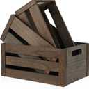 Edergoo Wooden Crates 3 Pack, Nesting Handmade Wood Crates for Storage, No Installation Wooden Storage Box with Cutout Handle for Display & Decor, Brown
