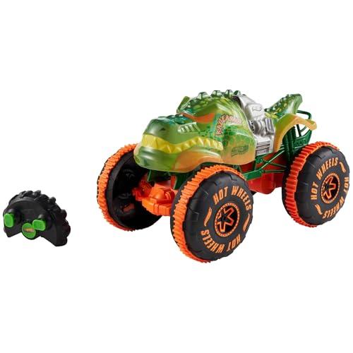 Hot Wheels Monster Trucks Remote-Control Toy Vehicle, 1:15 Scale Rageasaur RC with Grip Action Tires for Off-Roading & Wheelie Stunting