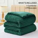 BEDELITE Fleece King Comforter Set -Super Soft & Warm Fluffy Dark Green Bedding, Luxury Fuzzy Heavy Bed Set for Winter with 2 Pillow Cases