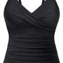 Yonique Women's Tankini Top Swimwear Twist V Neck Swimsuits Tummy Control Bathing Suits Top Only (X-Large, Black)