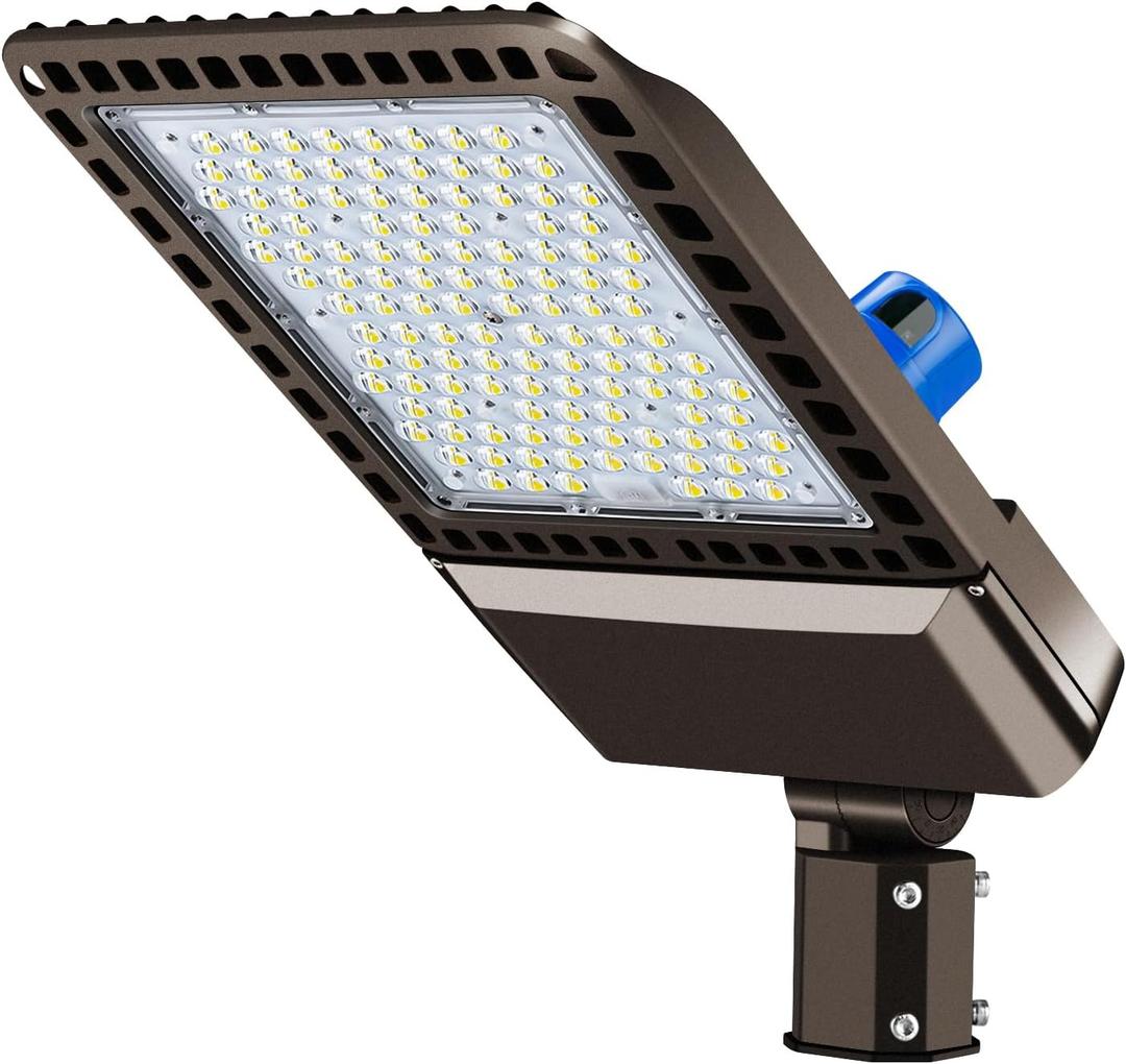 Juyace 300W LED Parking Lot Light with Slip Fitter Mount Pole Flood 5000K IP65 Waterproof Commercial Street Dusk to Dawn Photocell Lighting 100-277V