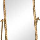 Vintage Desk Makeup Mirror, 12" L x 7.9" W Antique Gold Vanity Table Mirror, Metal Framed Rectangular Small Standing Mirrors with Beaded, 360 Adjustable Rotation for Tabletop, Bedroom