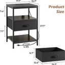 SUPERJARE Night Stand with Charger Station, 27.7 Inch Tall Nightstand with Adjustable Fabric Drawer, Bed Side Table, Fabric Drawer Dresser for Bedroom, Living Room, Black