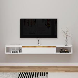 Floating TV Stand, 95'' Wall Mounted Entertainment Center TV Media Console, Floating Shelves with Door, Floating TV Cabinet Large Storage TV Bench for Living Room (White, 94.49IN)