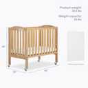 Dream On Me 2-in-1 Portable Mini Crib, Non-Full Size Baby Crib for Small Spaces, 2 Mattress Heights, Compact Travel Design, Includes Mattress, GREENGUARD Gold & BSA Certified, Natural