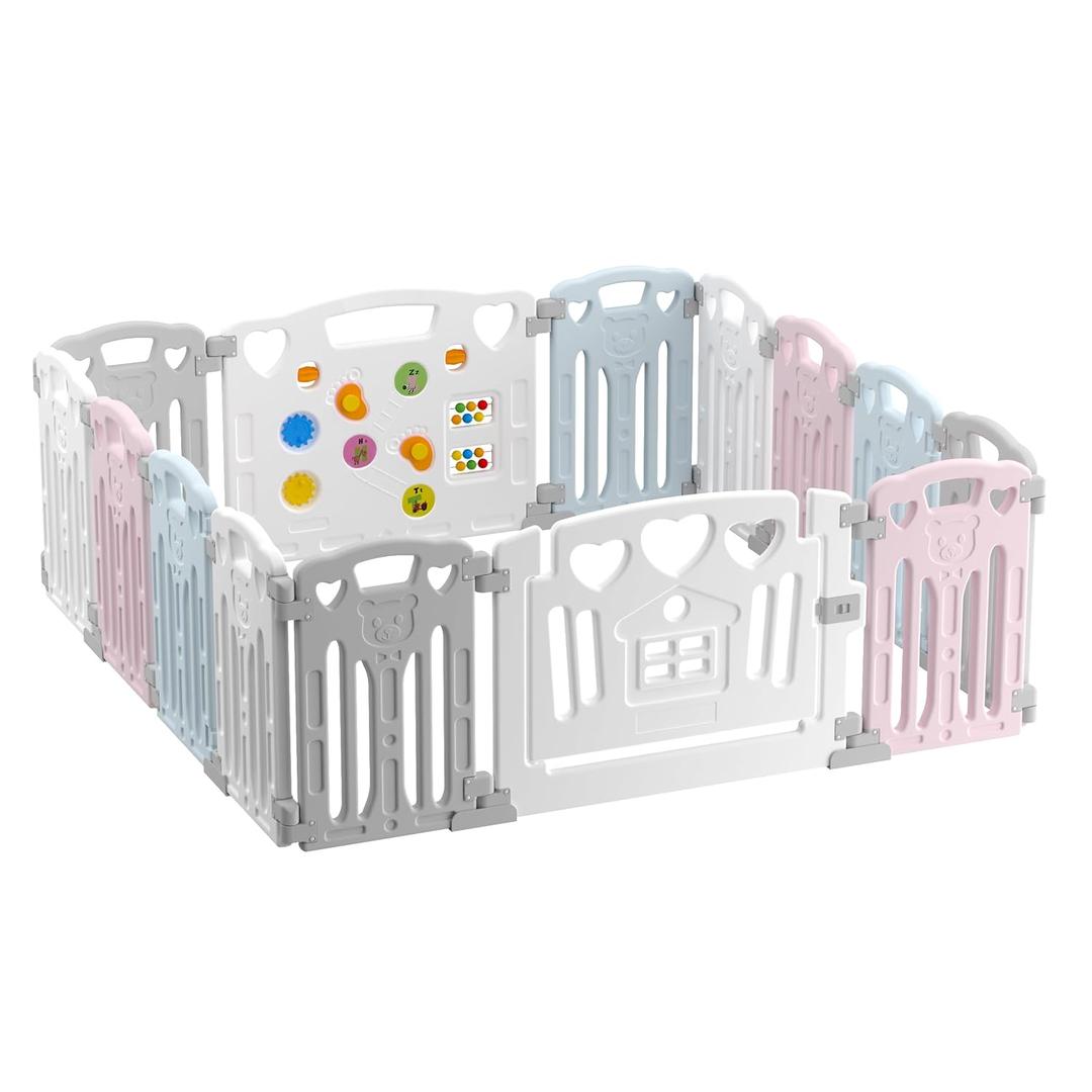 Baby Playpen Kids Activity Centre Safety Play Yard Home Indoor Outdoor New Pen (Multicolour) (White) (Macarons Classic Set 14 Panel)
