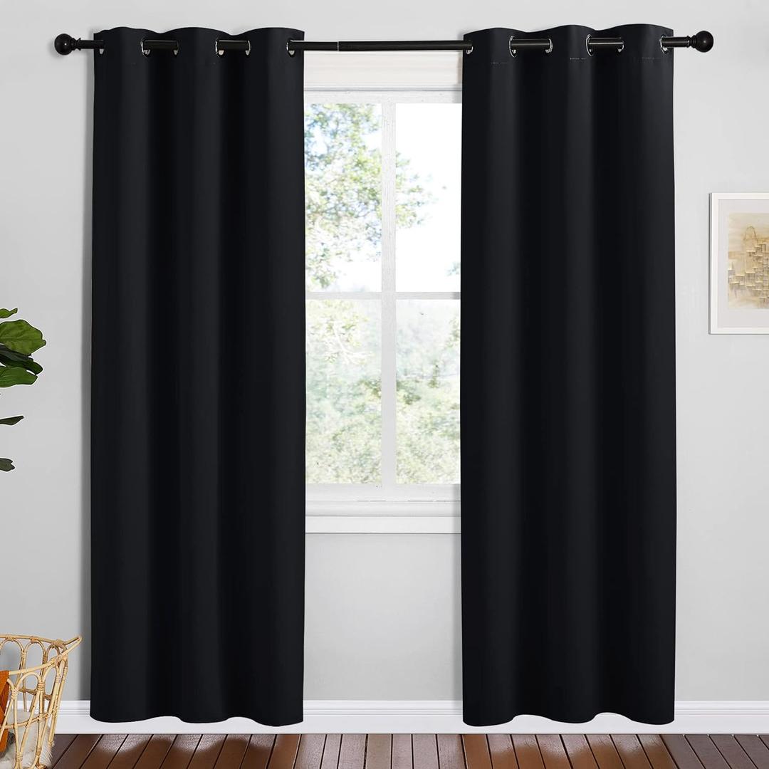 NICETOWN Bathroom Blackout Thermal Curtains and Drapes, 2 Panels, 42 inches Wide by 78 inches Long, Black, Solid Thermal Insulated Grommet Blackout Drapery Panels for Window