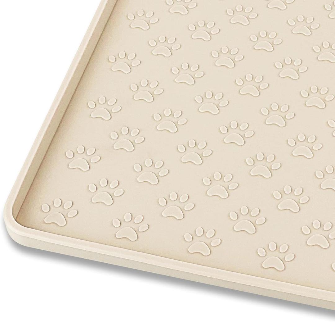 Silicone Pet Placemat for Dog and Cat, Waterproof Non-Slip Pet Feeding Bowl Mats for Food and Water, Small Medium Large Tray Mat Prevent Residues from Spilling to Floor, Beige, 18" 12"